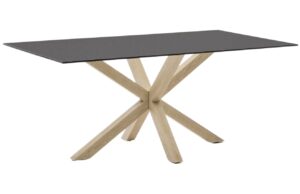 Matně čern&yacute; skleněn&yacute; j&iacute;deln&iacute; stůl Kave Home Argo 180 x 100 cm s př&iacute;rodn&iacute; kovovou podnož&iacute;