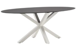 Matně čern&yacute; skleněn&yacute; j&iacute;deln&iacute; stůl Kave Home Argo 200 x 100 cm s b&iacute;lou kovovou podnož&iacute;