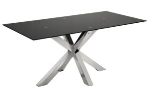 Matně čern&yacute; skleněn&yacute; j&iacute;deln&iacute; stůl Kave Home Argo 200 x 100 cm s nerezovou podnož&iacute;