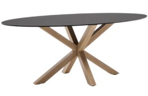 Matně čern&yacute; skleněn&yacute; j&iacute;deln&iacute; stůl Kave Home Argo 200 x 100 cm s př&iacute;rodn&iacute; kovovou podnož&iacute;