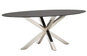 Matně čern&yacute; skleněn&yacute; j&iacute;deln&iacute; stůl Kave Home Argo II. 200 x 100 cm s nerezovou podnož&iacute;