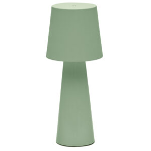 M&aacute;tově zelen&aacute; kovov&aacute; zahradn&iacute; stoln&iacute; LED lampa Kave Home Arenys M