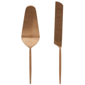 Měděn&aacute; kovov&aacute; serv&iacute;rovac&iacute; sada př&iacute;borů na dort Kave Home Kelda