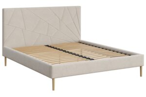 Mesonica B&eacute;žov&aacute; čalouněn&aacute; dvoulůžkov&aacute; postel Alano 160 x 200 cm s geometrick&yacute;m pro&scaron;&iacute;v&aacute;n&iacute;m