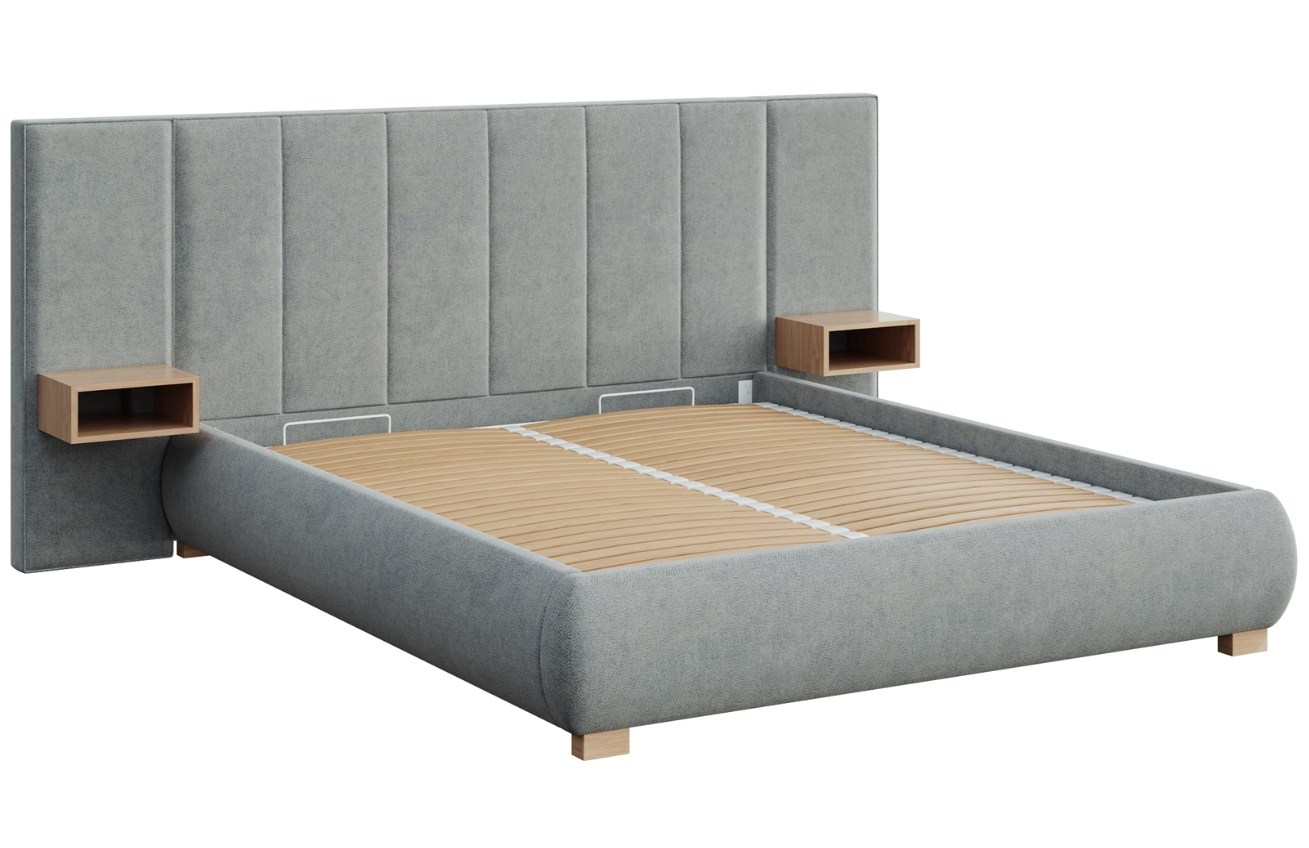 Mesonica Šedá dvoulůžková postel Fioro 180 x 200 cm s prošíváním