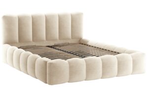 Micadoni B&eacute;žov&aacute; boucl&eacute; dvoulůžkov&aacute; postel Lupine 180 x 200 cm s &uacute;ložn&yacute;m prostorem