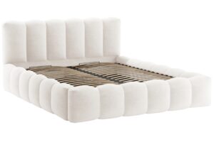 Micadoni B&iacute;l&aacute; boucl&eacute; dvoulůžkov&aacute; postel Lupine 180 x 200 cm s &uacute;ložn&yacute;m prostorem