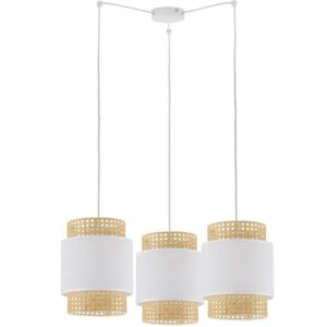 Micadoni B&iacute;l&eacute; ratanov&eacute; z&aacute;věsn&eacute; světlo Castor se třemi st&iacute;nidly 70 cm