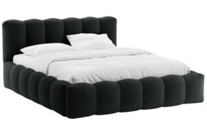 Micadoni Čern&aacute; boucl&eacute; dvoulůžkov&aacute; postel Lupine 160 x 200 cm s &uacute;ložn&yacute;m prostorem