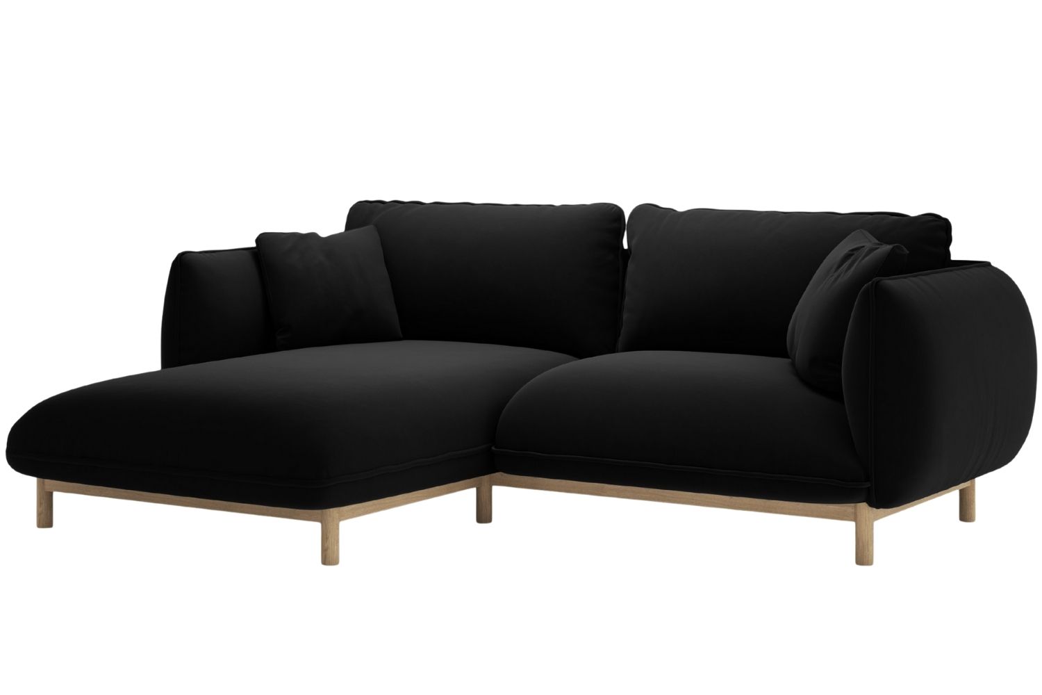 Micadoni Černá sametová rohová pohovka Ada 214 cm