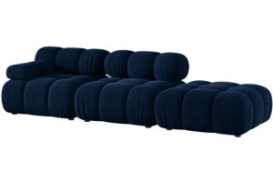 Micadoni Kr&aacute;lovsky modr&aacute; sametov&aacute; čtyřm&iacute;stn&aacute; pohovka Bellis 282 cm