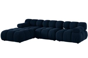 Micadoni Kr&aacute;lovsky modr&aacute; sametov&aacute; rohov&aacute; pohovka Bellis 282 cm