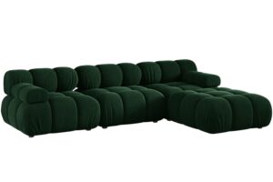 Micadoni Lahvově zelen&aacute; sametov&aacute; rohov&aacute; pohovka Bellis 282 cm