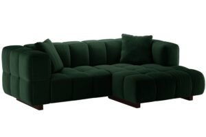 Micadoni Lahvově zelen&aacute; sametov&aacute; rozkl&aacute;dac&iacute; pohovka Puma 260 cm