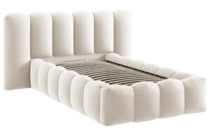 Micadoni Světle b&eacute;žov&aacute; sametov&aacute; postel Lupine 90 x 200 cm s &uacute;ložn&yacute;m prostorem