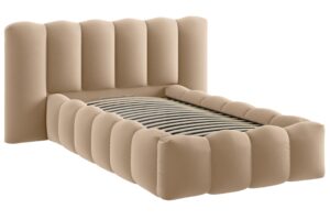 Micadoni Světle hněd&aacute; sametov&aacute; postel Lupine 90 x 200 cm s &uacute;ložn&yacute;m prostorem