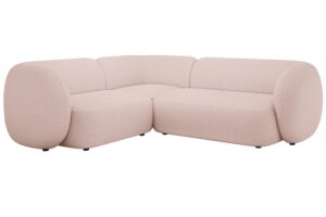 Micadoni Světle růžov&aacute; boucl&eacute; rohov&aacute; pohovka Kate 252 cm