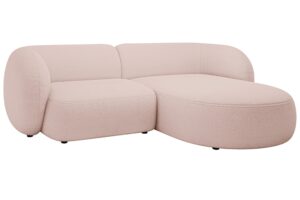 Micadoni Světle růžov&aacute; boucl&eacute; rohov&aacute; pohovka Kate 255 cm