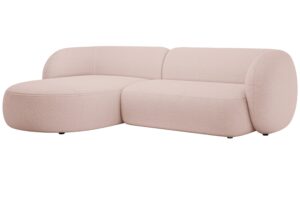 Micadoni Světle růžov&aacute; boucl&eacute; rohov&aacute; pohovka Kate 285 cm