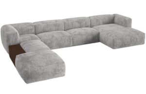 Micadoni Světle &scaron;ed&aacute; man&scaron;estrov&aacute; rohov&aacute; pohovka Martina 406 cm