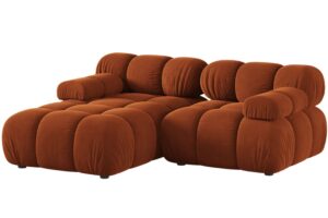 Micadoni Terakotově oranžov&aacute; sametov&aacute; rohov&aacute; pohovka Bellis 188 cm