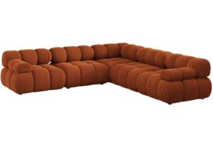 Micadoni Terakotově oranžov&aacute; sametov&aacute; rohov&aacute; pohovka Bellis 282 cm