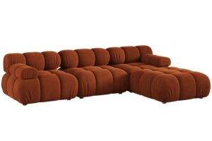 Micadoni Terakotově oranžov&aacute; sametov&aacute; rohov&aacute; pohovka Bellis 282 cm