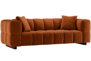 Micadoni Terakotově oranžov&aacute; sametov&aacute; rozkl&aacute;dac&iacute; pohovka Puma 260 cm