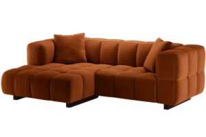 Micadoni Terakotově oranžov&aacute; sametov&aacute; rozkl&aacute;dac&iacute; pohovka Puma 260 cm