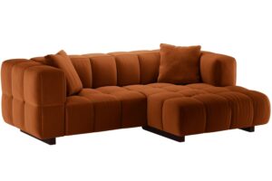 Micadoni Terakotově oranžov&aacute; sametov&aacute; rozkl&aacute;dac&iacute; pohovka Puma 260 cm