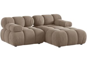 Micadoni Tmavě b&eacute;žov&aacute; sametov&aacute; rohov&aacute; pohovka Bellis 188 cm