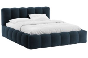 Micadoni Tmavě modr&aacute; boucl&eacute; dvoulůžkov&aacute; postel Lupine 160 x 200 cm s &uacute;ložn&yacute;m prostorem