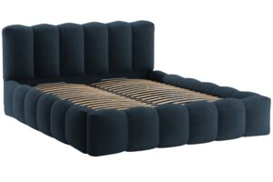 Micadoni Tmavě modr&aacute; boucl&eacute; dvoulůžkov&aacute; postel Lupine 180 x 200 cm s &uacute;ložn&yacute;m prostorem