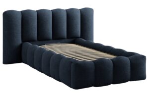 Micadoni Tmavě modr&aacute; boucl&eacute; postel Lupine 90 x 200 cm s &uacute;ložn&yacute;m prostorem