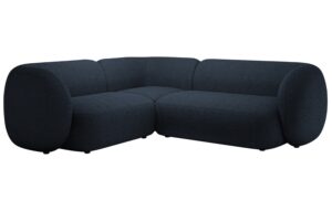 Micadoni Tmavě modr&aacute; boucl&eacute; rohov&aacute; pohovka Kate 252 cm