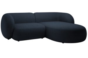 Micadoni Tmavě modr&aacute; boucl&eacute; rohov&aacute; pohovka Kate 255 cm