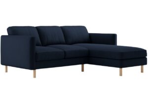Micadoni Tmavě modr&aacute; sametov&aacute; rohov&aacute; pohovka Eden 223 cm
