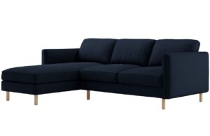 Micadoni Tmavě modr&aacute; sametov&aacute; rohov&aacute; pohovka Eden 250 cm
