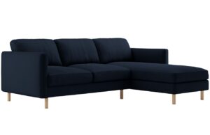 Micadoni Tmavě modr&aacute; sametov&aacute; rohov&aacute; pohovka Eden 250 cm