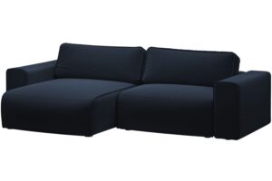 Micadoni Tmavě modr&aacute; sametov&aacute; rozkl&aacute;dac&iacute; pohovka Victor 246 cm