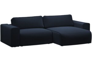 Micadoni Tmavě modr&aacute; sametov&aacute; rozkl&aacute;dac&iacute; pohovka Victor 246 cm