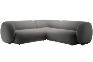 Micadoni Tmavě &scaron;ed&aacute; sametov&aacute; rohov&aacute; pohovka Kate 252 cm