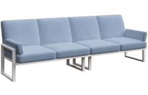 Modr&aacute; čtyřm&iacute;stn&aacute; zahradn&iacute; pohovka MESONICA Soledo s b&iacute;lou podnož&iacute; 270 cm