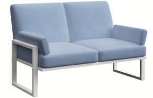 Modr&aacute; dvoum&iacute;stn&aacute; zahradn&iacute; pohovka MESONICA Soledo s b&iacute;lou podnož&iacute; 140 cm