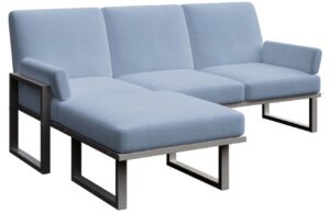 Modr&aacute; rohov&aacute; zahradn&iacute; pohovka MESONICA Soledo s antracitovou podnož&iacute; 205 cm