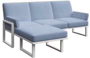 Modr&aacute; rohov&aacute; zahradn&iacute; pohovka MESONICA Soledo s b&iacute;lou podnož&iacute; 205 cm