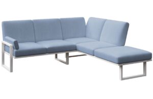 Modr&aacute; rohov&aacute; zahradn&iacute; pohovka MESONICA Soledo s b&iacute;lou podnož&iacute; 216 cm