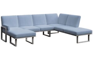 Modr&aacute; zahradn&iacute; pohovka do "U" MESONICA Soledo s antracitovou podnož&iacute; 281 cm