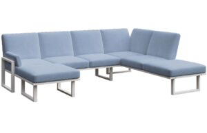 Modr&aacute; zahradn&iacute; pohovka do "U" MESONICA Soledo s b&iacute;lou podnož&iacute; 281 cm