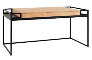 Nordic Design Čern&yacute; kovov&yacute; pracovn&iacute; stůl Hugo 180 x 78 cm s dubov&yacute;m dekorem